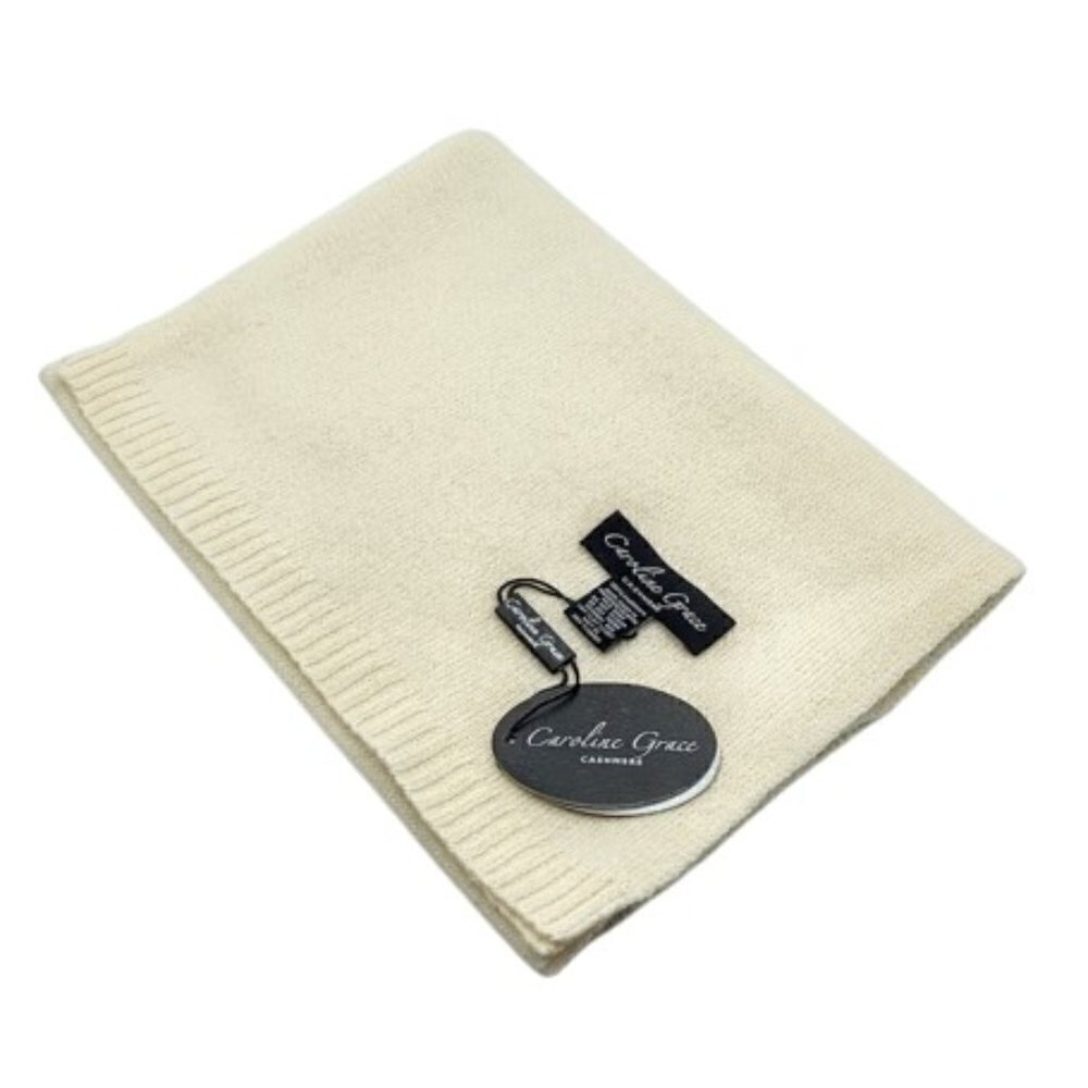Caroline Grace Cream Pure Cashmere Oblong Scarf NWT